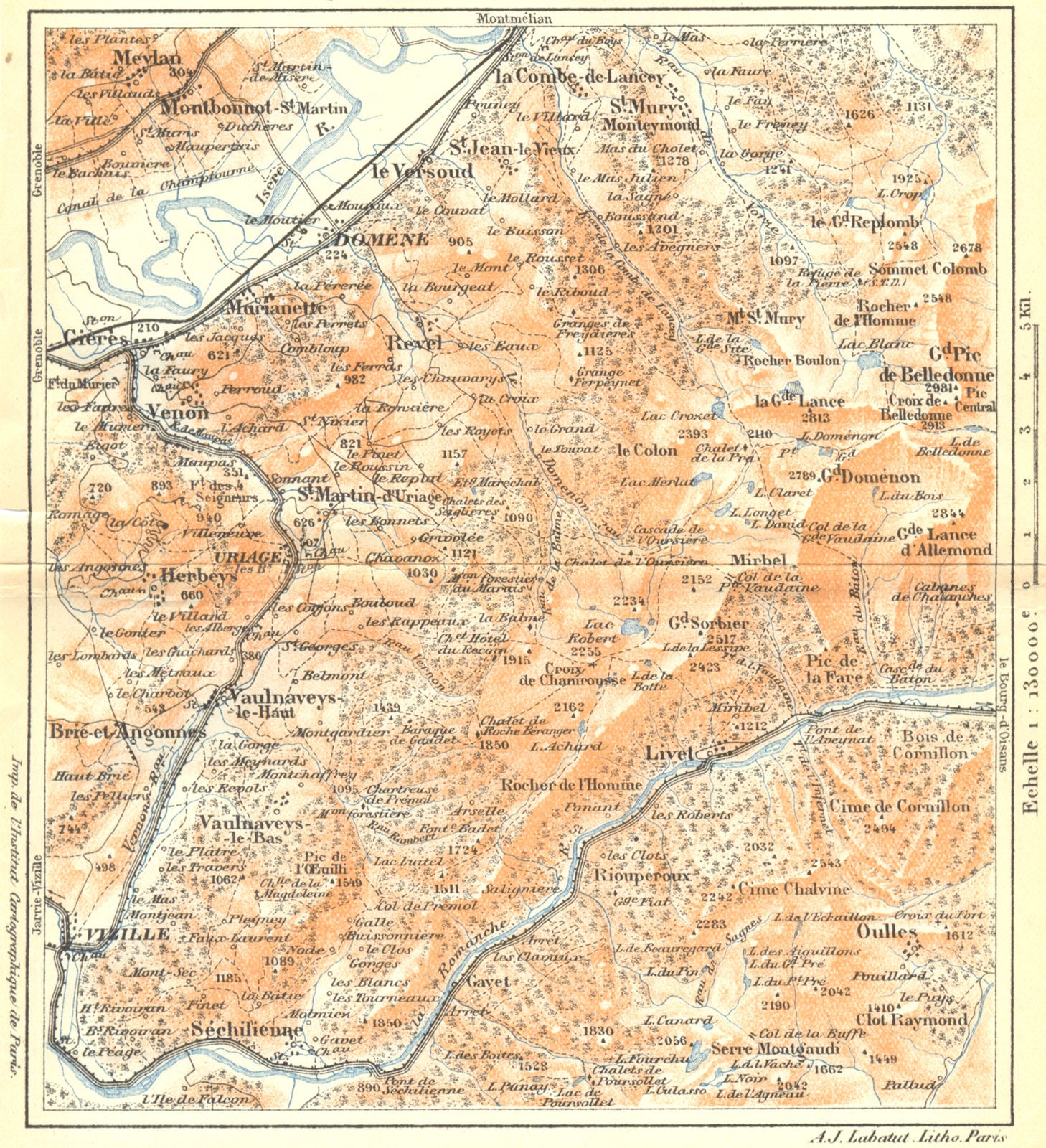 ISERE. Uriage et ses environs. Alpes Françaises 1926 old vintage map chart
